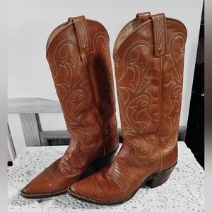 Dan Post women's leather/lizard boots Size 6 Chestnut brown Made in USA